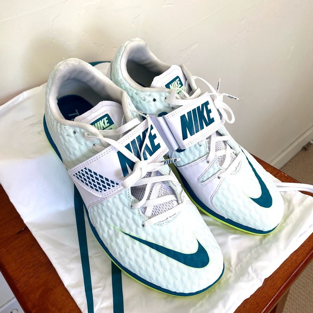 New Nike High Jump Elite M 9/W 10.5 Track and Field Spikes White/Bright Spruce